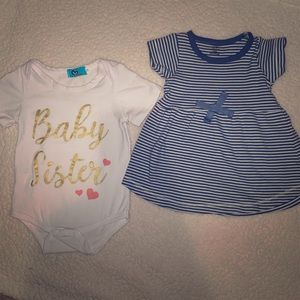 Blue dress 3 mos & cute Onesie 3-6 mos